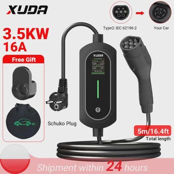 Draagbare Type 2 EV Charger 3.5KW 16A, 5M Kabel, IP66 Waterd, Verzenden, Nieuw