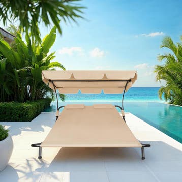Ligbed voor 2 personen - zwart/beige, Tuin en Terras, Verzenden, Nieuw