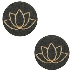 2 x Houten cabochon lotus 12mm Black (Cabochons en camée), Hobby en Vrije tijd, Kralen en Sieraden maken, Ophalen of Verzenden