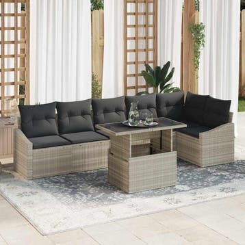 vidaXL Tuin Sofa Set 7 st Lichtgrijs poly rattan, Tuin en Terras, Verzenden, Nieuw, 7 zitplaatsen