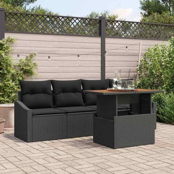 vidaXL Tuin Sofa Set 5 st Zwart Poly riet, Verzenden, Nieuw, Rotan, 5 zitplaatsen