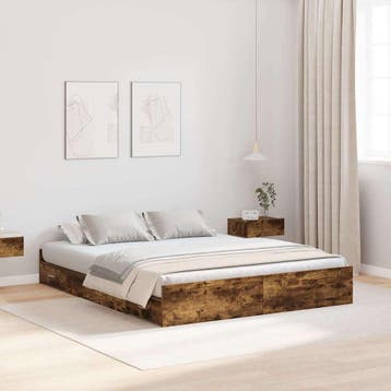 vidaXL Opbergbedframe met lade Gerookt eiken 150 x 200 cm, Verzenden, Nieuw, Bruin, Hout