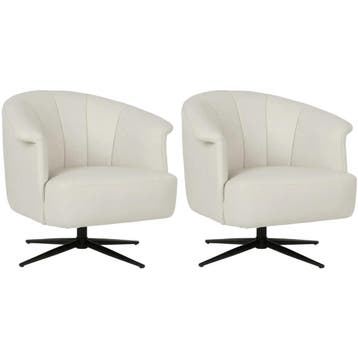 Set van 2 Leren draaifauteuils Embrace - Toledo Bianco, Huis en Inrichting, Nieuw, Ophalen of Verzenden, 75 tot 100 cm, Leer