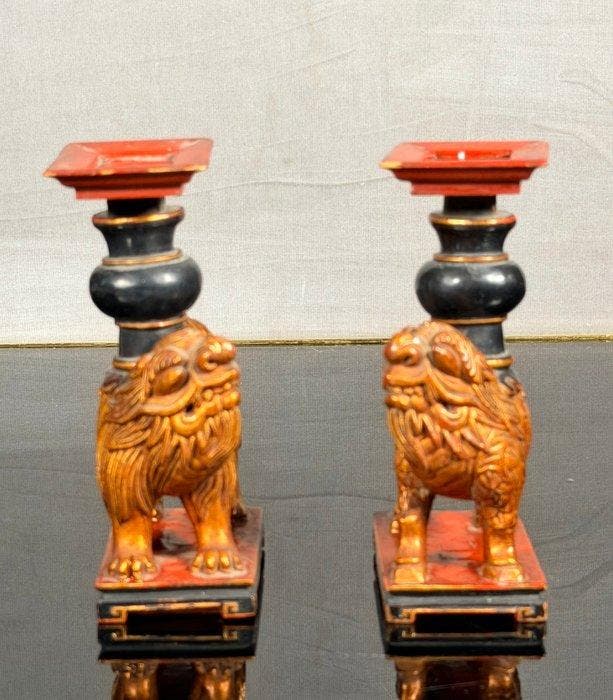 Figuur - Wood foo dogs - Hout - China - Qing Dynastie, Antiek en Kunst, Antiek | Overige Antiek