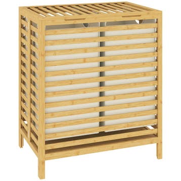 Bamboe Wasmand Met Deksel, 2 Manden, Opvouwbaar, 64L, Natuur, Huis en Inrichting, Emmers, Verzenden, Nieuw
