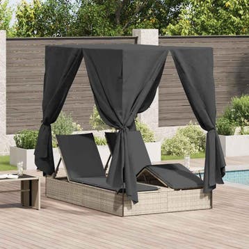 vidaXL Dubbele ligbed Lichtgrijs poly rattan, Tuin en Terras, Ligbedden, Verzenden, Nieuw