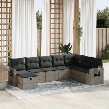 vidaXL 8-delige Loungeset met kussens poly rattan grijs, Verzenden, Nieuw, 8 zitplaatsen, Loungeset