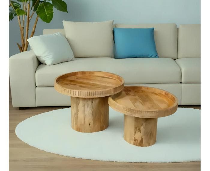 Salontafel Flora set van 2 rond mangohout, Huis en Inrichting, Tafels | Salontafels, Nieuw, Ophalen of Verzenden