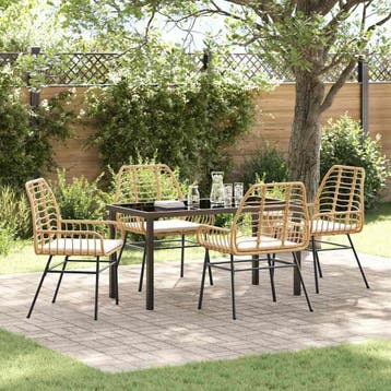 vidaXL Tuin eettafelset 5 pcs Bruin poly rattan, Verzenden, Nieuw, Rotan, 5 zitplaatsen