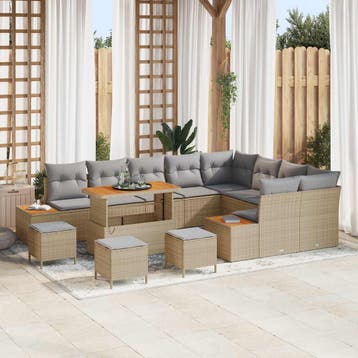 vidaXL Tuinbankenset 13 st 12-Aantal zitplaatsen Beige en, Verzenden, Nieuw, 3 zitplaatsen