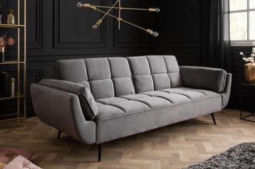 Retro slaapbank BOUTIQUE 215cm grijs fluwelen 3-zits met, Ophalen of Verzenden, Nieuw
