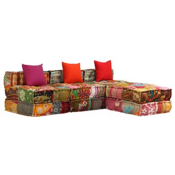 vidaXL Poef driezits modulair stof patchwork, Verzenden, Nieuw, Meerkleurig