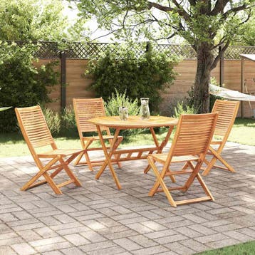 vidaXL Tuin eettafelset 5 st Bruin Massief Acaciahout, Tuin en Terras, Verzenden, Nieuw, 5 zitplaatsen