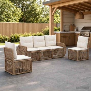 vidaXL Tuinbankenset 5 st Beige en Crème Wit poly rattan, Verzenden, Nieuw, 5 zitplaatsen