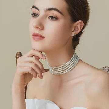 Elegante Multi-Rij Parel Choker Ketting - Handgemaakt Vintag, Verzenden, Nieuw