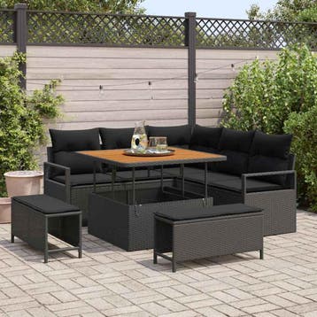 vidaXL Tuinbankenset 8 st Zwart poly rattan, Verzenden, Nieuw, Rotan, 8 zitplaatsen