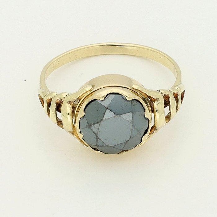 Ring - 14 karaat Geel goud - Hematiet, Sieraden, Tassen en Uiterlijk, Ringen