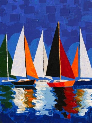 Karlos (XX-XXI) 120 x 90 cm - Sinfonía en Azul con Veleros