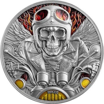 Ghana. 5 Cedis 2024 Biker - Memento Mori 1 oz Antique finish
