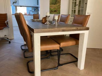 Leren eetkamerstoelen met sledepoot - bruin leer, Huis en Inrichting, Ophalen of Verzenden, Nieuw, Leer