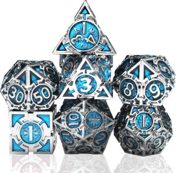 Premium Dobbelstenen Set - Metaal Arrow Zilver/Blauw in Tin, Verzenden, Nieuw