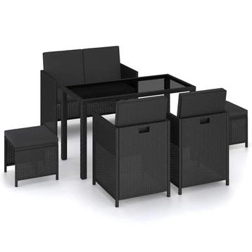vidaXL 6-delige Tuinset met kussens poly rattan zwart, Tuin en Terras, Verzenden