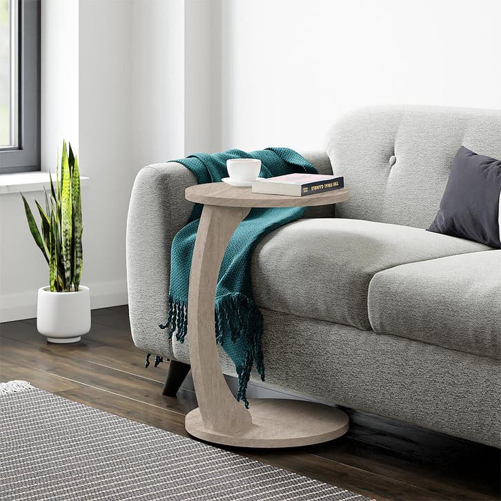 Bijzettafel Holeby travertijn verrijdbaar 56x38 cm [en.casa], Huis en Inrichting, Tafels | Bijzettafels, Verzenden