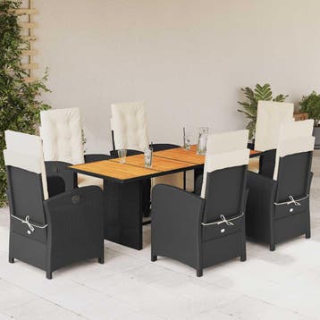 vidaXL 7-delige Tuinset met kussens poly rattan zwart, Verzenden, Nieuw, 6 zitplaatsen, Tuinset