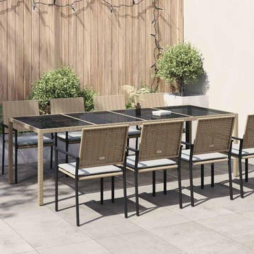vidaXL Tuintafel 250x100x75 cm gehard glas en poly rattan, Tuin en Terras, Tuintafels, Verzenden, Nieuw