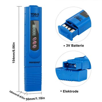 Digitaal TDS-3 watermeetapparaat met LCD-scherm + Batterij, Verzenden, Nieuw