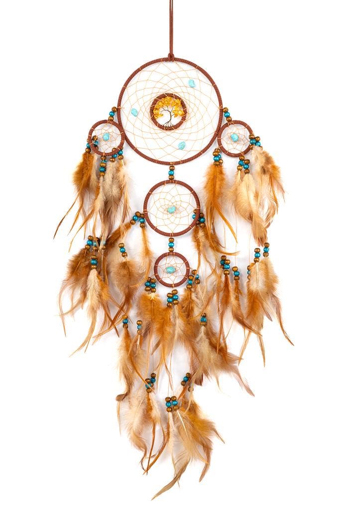 Dromenvanger Cognacbruin Dreamcatcher Veren Cognac Bruin Boh, Hobby en Vrije tijd, Feestartikelen, Carnaval, Feestartikel, Nieuw