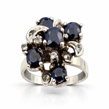 Zonder minimumprijs - Ring Zilver - Donkerblauwe saffier, Nieuw