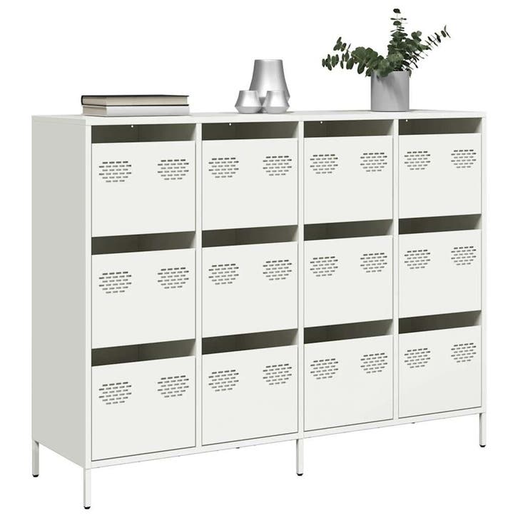 vidaXL Dressoir 135x39x103,5 cm koudgewalst staal wit, Huis en Inrichting, Kasten | Dressoirs, Nieuw, Metaal, Verzenden
