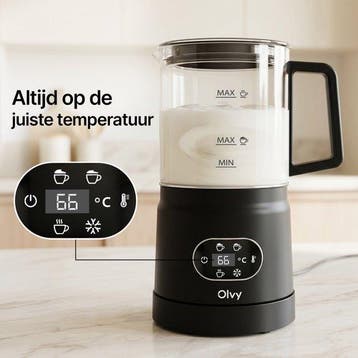 Olvy Melkopschuimer Glas - Elektrische Melkopschuimer 500W -, Verzenden, Zo goed als nieuw