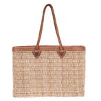 Luxe handgemaakte mandtas met leren afwerking, Ophalen of Verzenden, Nieuw, Beige, Overige typen