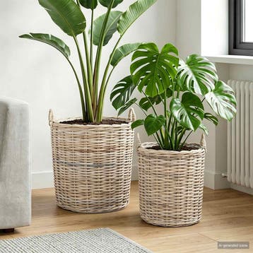 vidaXL Plantermand met opslag 2 pcs Grijs Lacak Riet, Huis en Inrichting, Verzenden, Nieuw