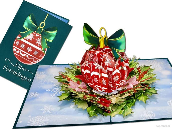 Prachtige Pop-up Kerstkaart met Versierde Kerstbal, Diversen, Wenskaarten, Verzenden
