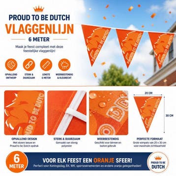 Vlaggenlijn Proud To be Dutch | WK 2026 | 6 Meter, Verzenden, Nieuw