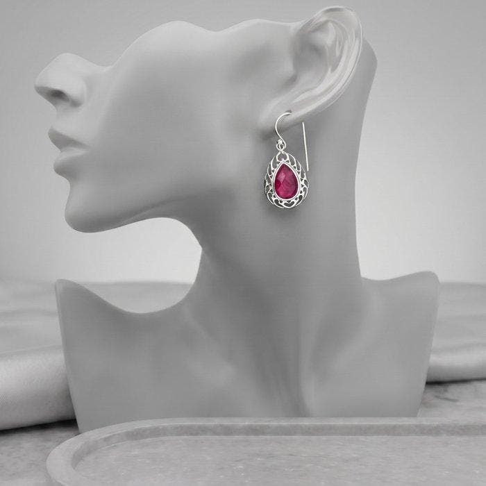 Zilver - Oorbellen - Natuurlijke Ruby, Verzamelen, Mineralen en Fossielen