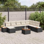 vidaXL Tuinbankenset met kussen 9 pcs Zwart Poly riet, Verzenden, Nieuw, Rotan, Meer dan 8 zitplaatsen