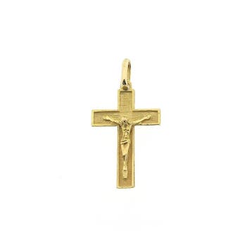Gouden hanger van een kruis met corpus (Hanger of bedel), Ophalen of Verzenden, Gebruikt, Goud, Overige merken