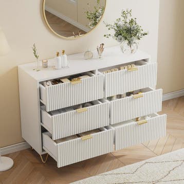 Stijlvol Wit Sideboard Kast met 6 Lades en Gouden Metalen Po, Verzenden, Nieuw