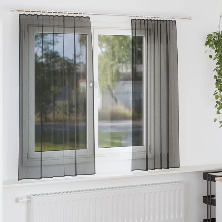 vidaXL Gordijnen voile met roedezakken 2 st zwart, Huis en Inrichting, Stoffering | Gordijnen en Lamellen, Zwart, Nieuw, Verzenden