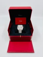 Cartier Santos - White Dial - Large- Iced Out - Diamonds, Overige merken, Staal, Staal, Polshorloge