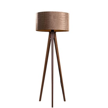 Vloerlamp tripod walnoot hout met velours kap krokodil 50cm, Huis en Inrichting, Lampen | Vloerlampen, Verzenden, Nieuw, Hout