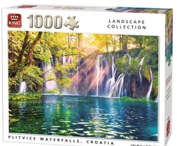 King Puzzel 1000 Stukjes Plitvice Watervallen - Landscape Co, Hobby en Vrije tijd, Denksport en Puzzels, Verzenden, Nieuw