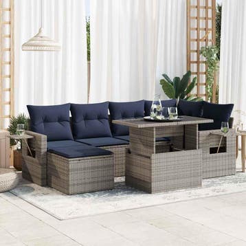 vidaXL 7-delige Loungeset met kussens poly rattan acacia, Verzenden, Nieuw, Loungeset