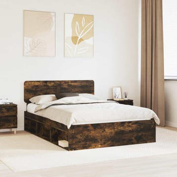 vidaXL Bedframe Gerookt eiken 140 x 200 cm Massief, Huis en Inrichting, Bruin, Verzenden, Hout, Nieuw