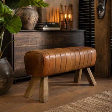 Gangbankje - Leder, Hout - Gym Bench van Echt Leer