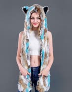 Hood Wolf Muts Lapjes Bruin Wit Blauw Skimuts Bontmuts Spiri, Ophalen of Verzenden, Nieuw